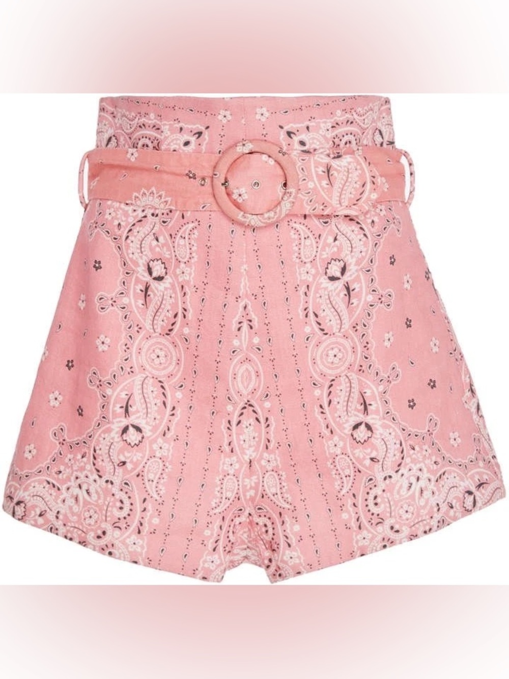 Zimmermann Pink Paisley High-Rise Belted Shorts